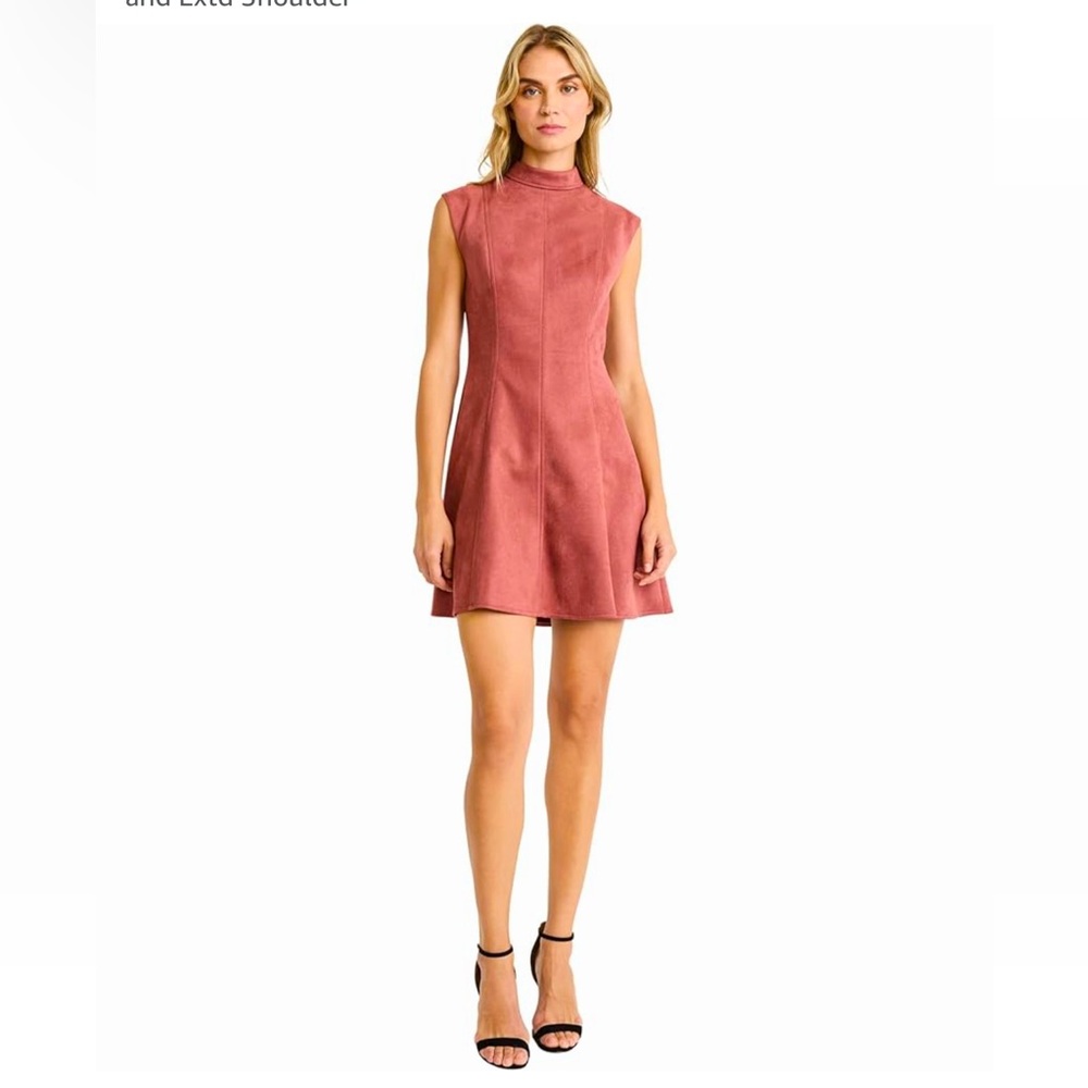 Donna Morgan Women's Fit and Flare Mini Dress with Mock Neck and Extd Shoulder